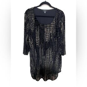 Alfani 3X Velvet Metallic Burnout Sheer Sleeve Dress Tunic Whimsigoth Romantic